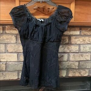 Black Lace Short Sleeve Blouse womens size medium euc. By Moa Moa.